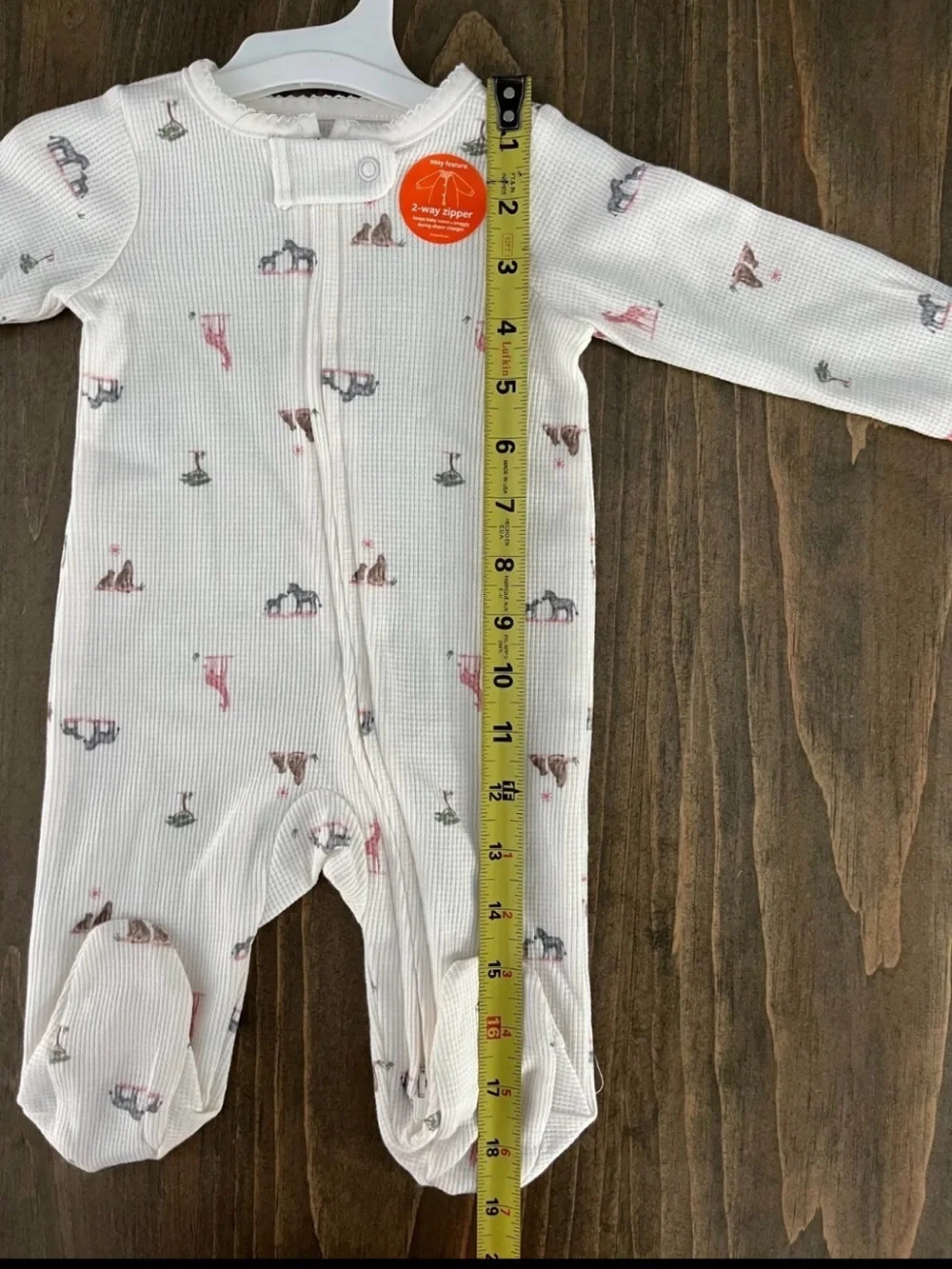 Carter's Girls 3 months One Piece With Feet Safari Animals 2  Way Zipper mittens